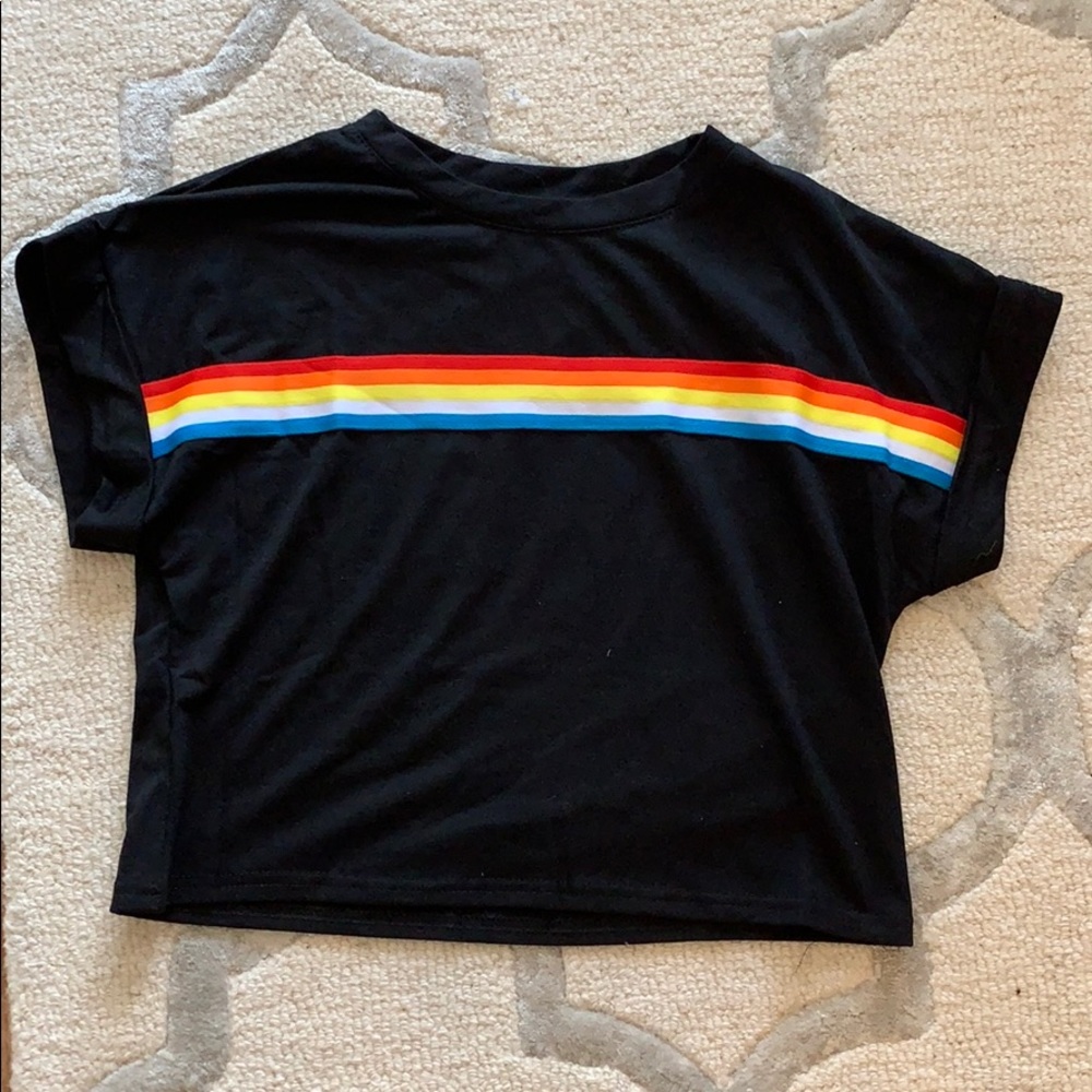 Black and rainbow striped t-shirt crop top